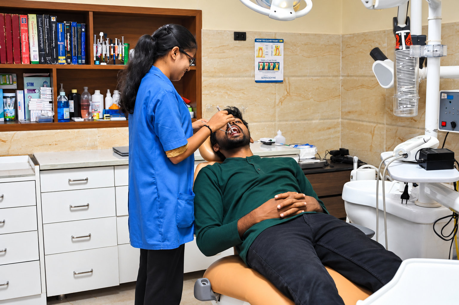 Chairside dental restoration at Jangra Dental Care Rohtak